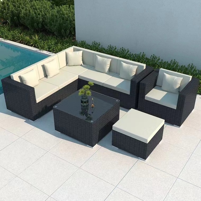 Garden Modern Home Style Patio Furniture Outdoor Sofa Set Rattan Sofas With Fire Pit Table