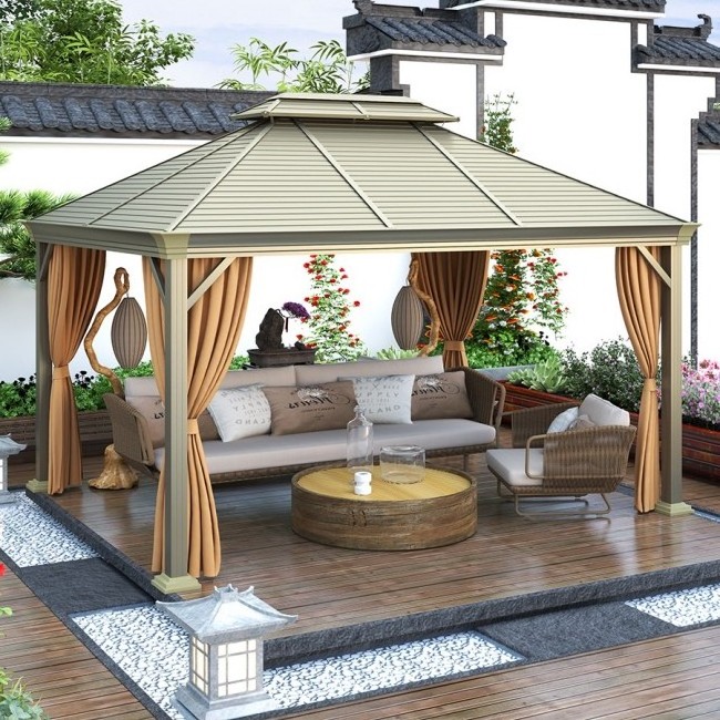 Customized waterproof Hardtop Gazebo leisure furniture BBQ Patio Aluminium garden outdoor pavilion