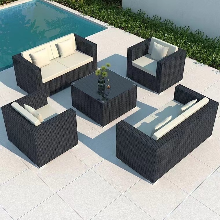 Garden Modern Home Style Patio Furniture Outdoor Sofa Set Rattan Sofas With Fire Pit Table