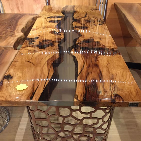 Factory Custom Epoxy Resin Table Top black resin river dining table Optional epoxy colors and Optional wood slabs