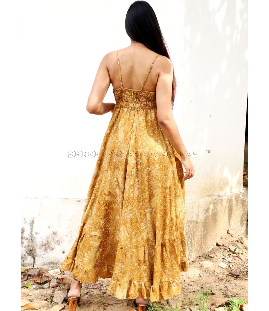 Designer Boho Women's Wear Vintage Sari Silk Dress