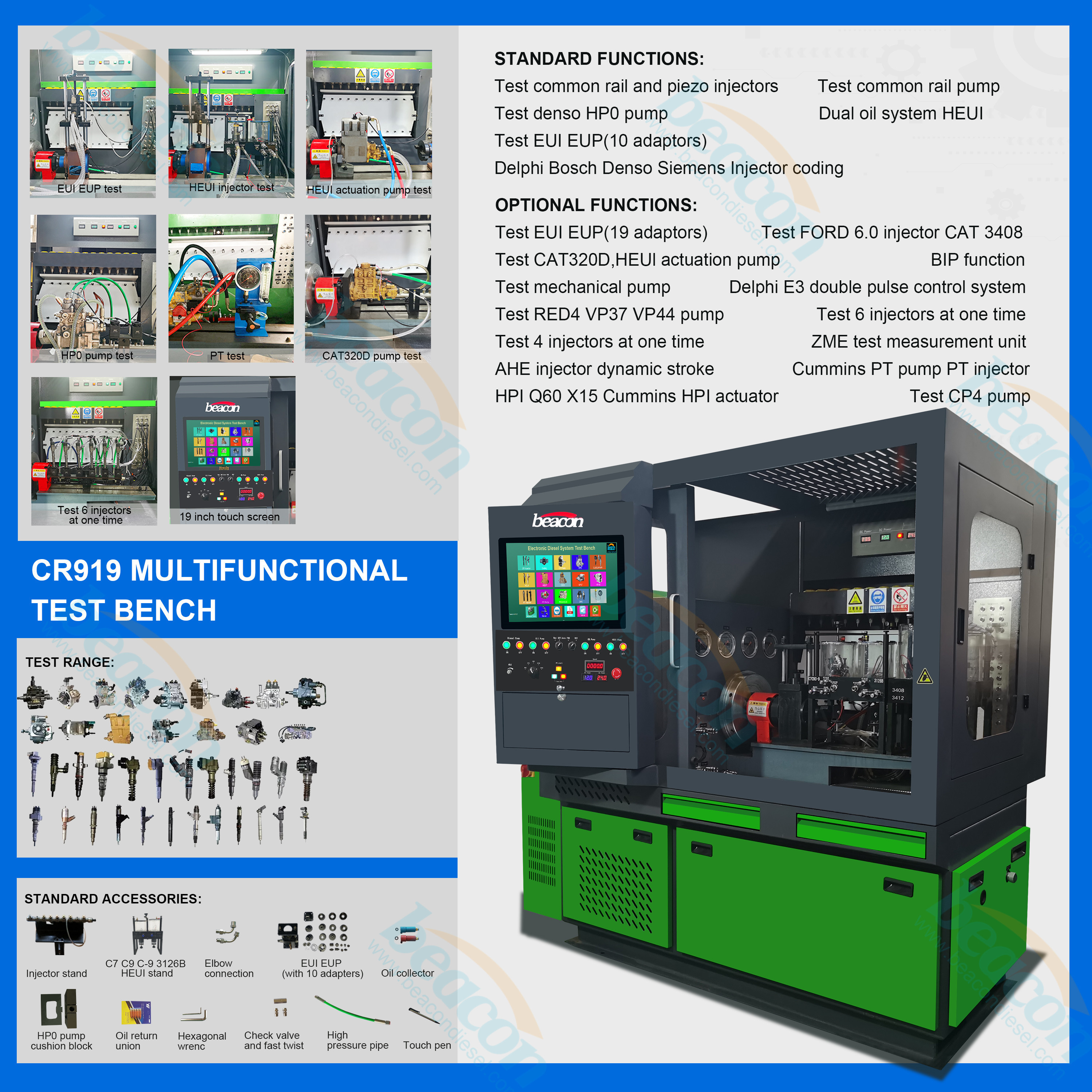 EUP HEUI VP37 VP44 PT VE Pump Tester Common Rail Injector Pump Test Bench 12 Abarth Beacon Diesel and C/AT Cars Engine Analyzer