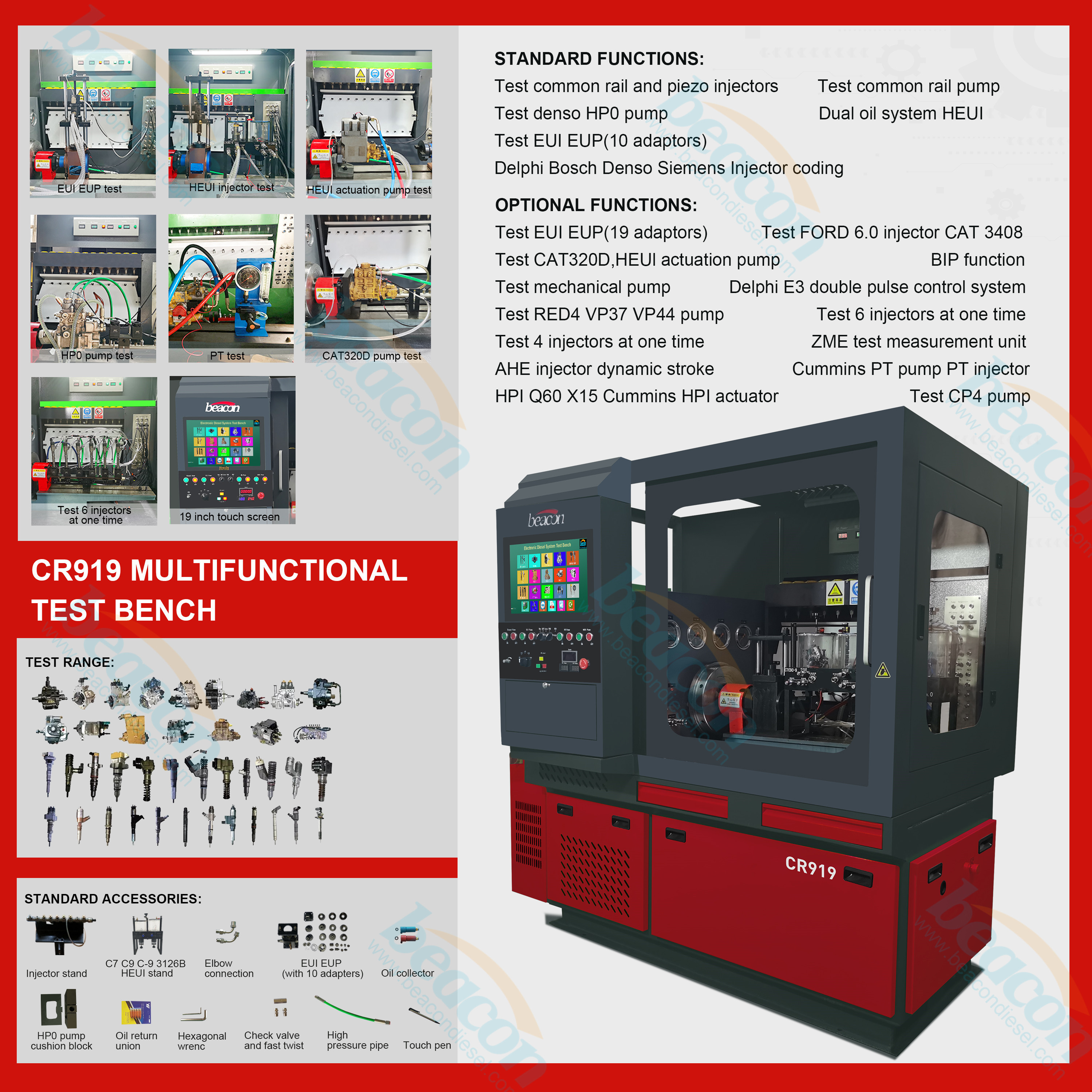 EUP HEUI VP37 VP44 PT VE Pump Tester Common Rail Injector Pump Test Bench 12 Abarth Beacon Diesel and C/AT Cars Engine Analyzer