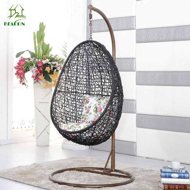 Garden suspended chair pear shape outdoor rattan swing chair with foot rest