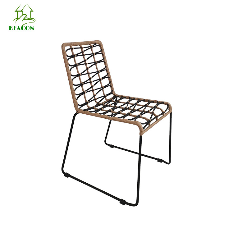 Black metal legs PE rattan woven dining chair cheap outdoor ratan garden chair patio rattan accent chair