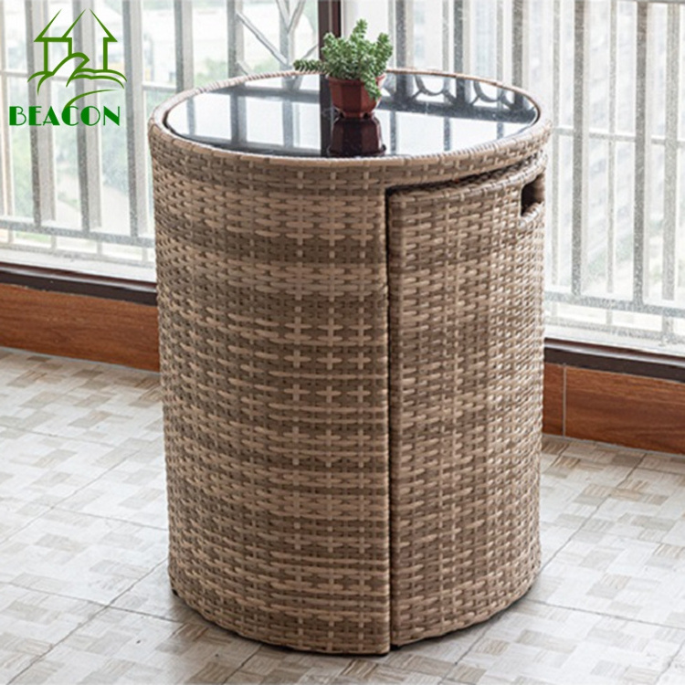 Save place fashion rattan wicker garden patio chair with ottoman patio set for small space