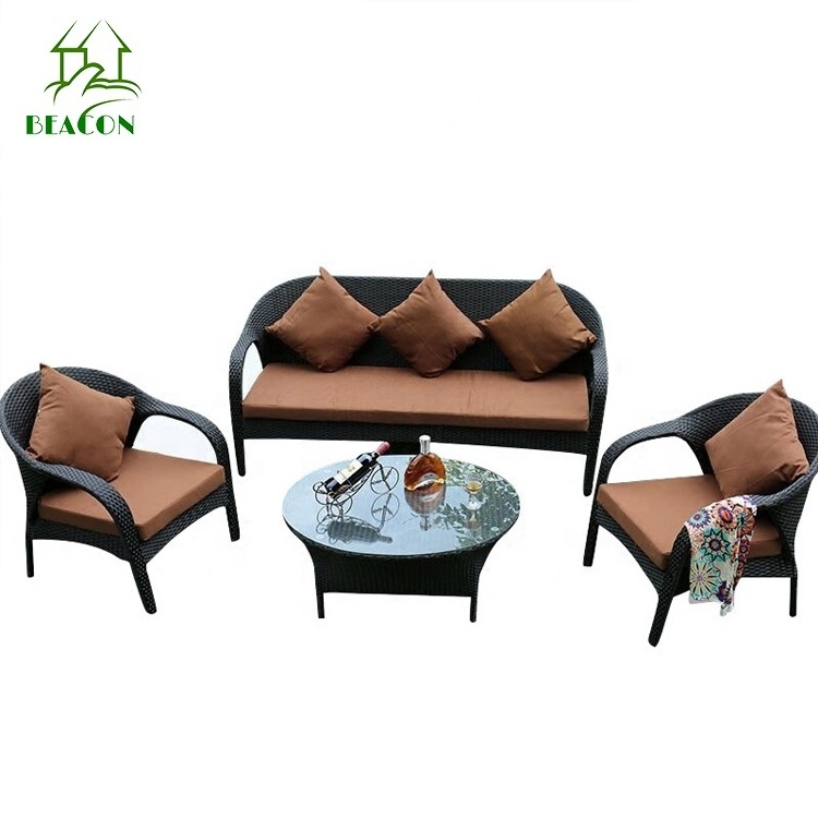 Outdoor Garden Rattan Sofa Set All Weather Patio Wicker Sofa Set Furniture 4 Piece