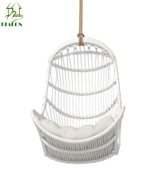 Outdoor indoor hanging swing chair PE rattan metal frame with cotton rope leisure egg shape swing hanging chair