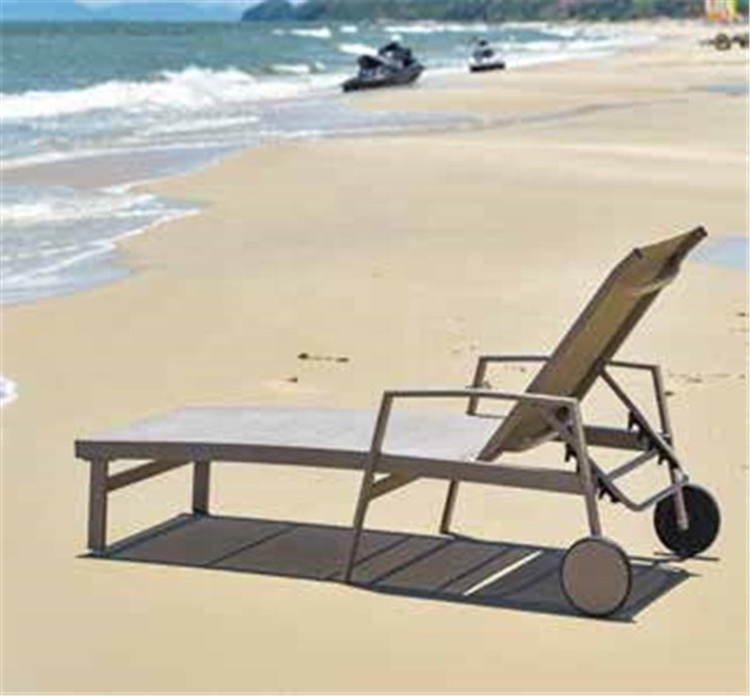 Outdoor adjustable canvas deckchair aluminum swim pool folding beach chaise lounge chair with wheel