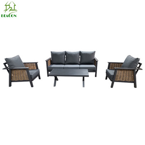 Outdoor high end metal rattan furniture garden 4 piece patio seating furniture black luxury garden set