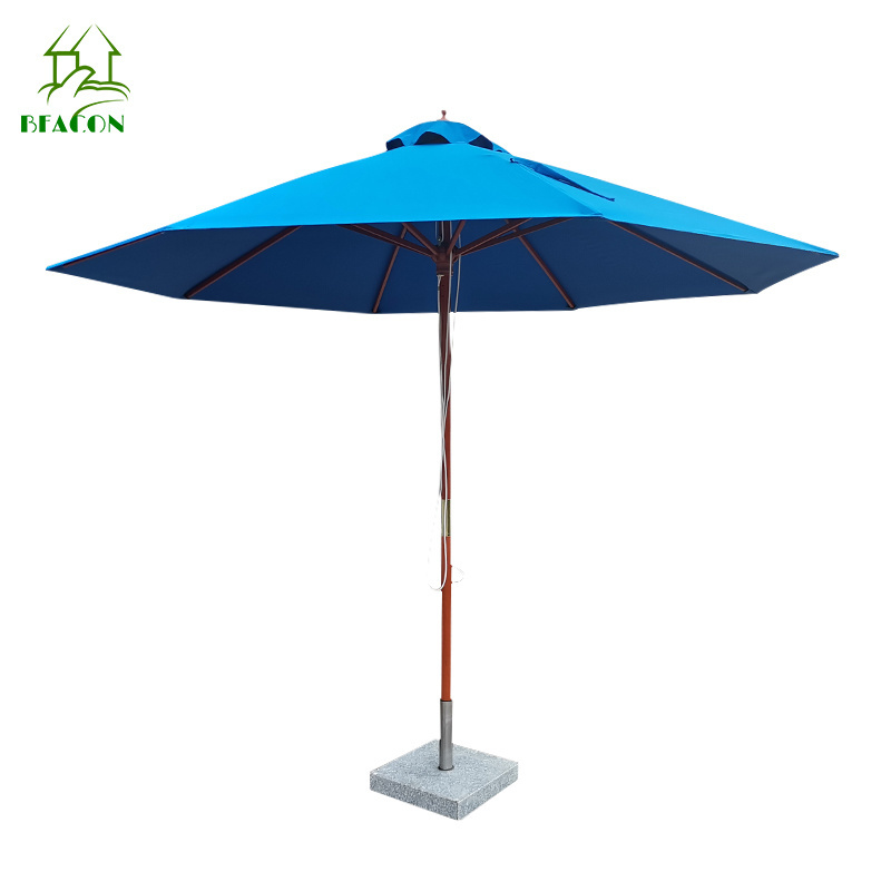 Leisure  oem scalloped garden patio table umbrella 3m wood pole patio umbrella and bases