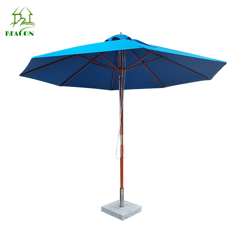 Leisure  oem scalloped garden patio table umbrella 3m wood pole patio umbrella and bases