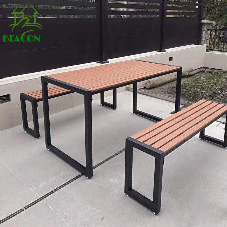 Hot sale aluminium patio dining set poly wood outdoor furniture table and bench set