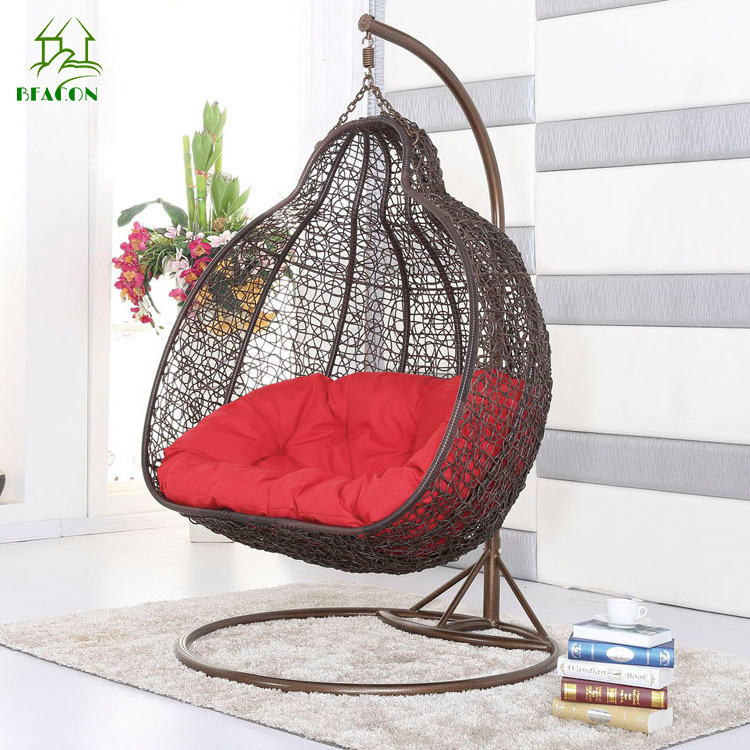 Outdoor patio swing double seats love seat egg rattan swing chair hanging 2 seater loveseat outdoor furniture