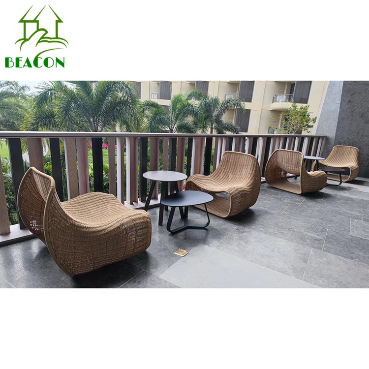 Casual comfort small outdoor patio cane furniture minimalist rattan beach lounge chair