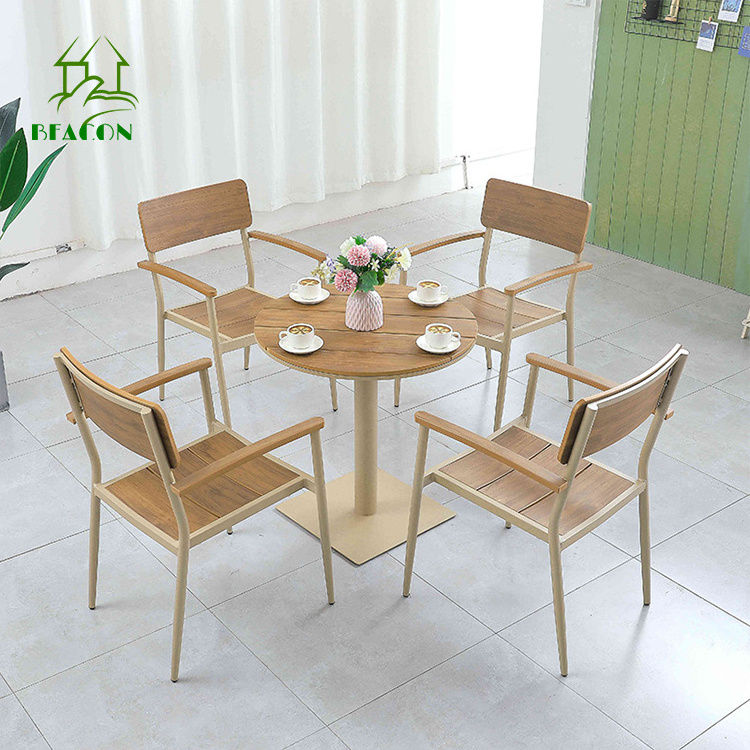 fast food restaurant outdoor funiture modern wooden small table and chair set for outdoor