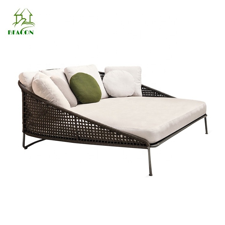 Rope aluminum double sunbed oversized outdoor chaise lounge chair for hotel