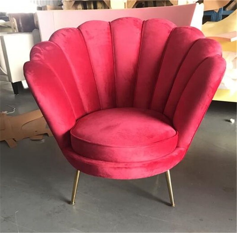 living room leisure Red velvet fabric flower shape lounge chair