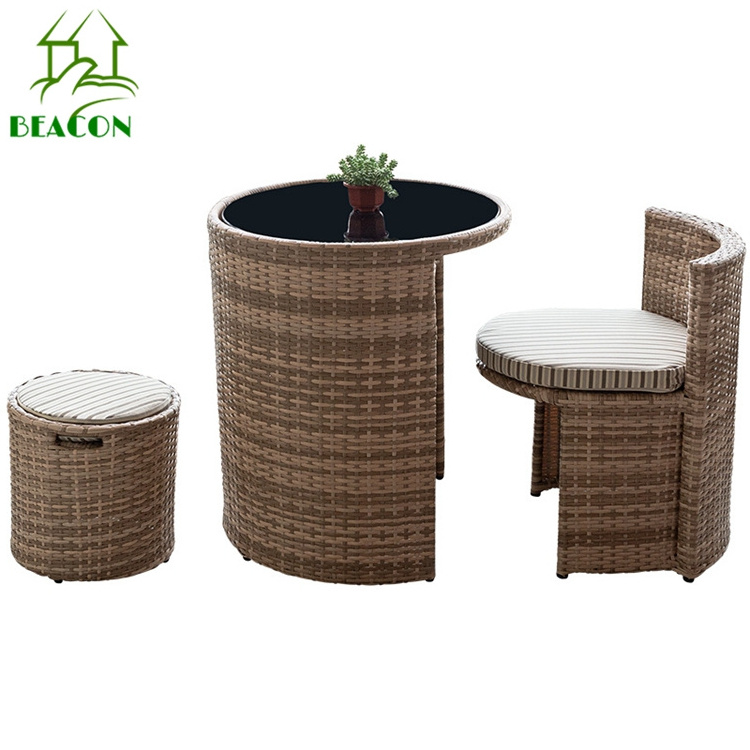 Save place fashion rattan wicker garden patio chair with ottoman patio set for small space