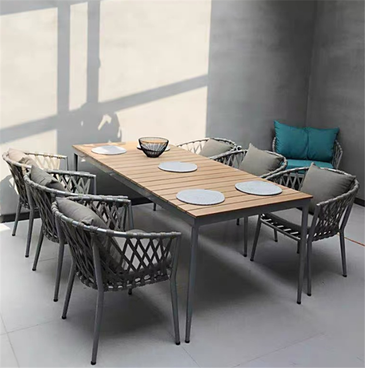 Garden furniture dining chair outdoor metal chair outside rope weave restaurant commercial patio laydown chair