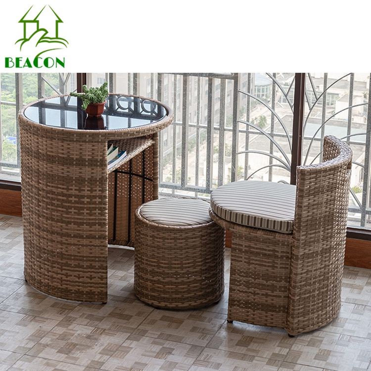 Save place fashion rattan wicker garden patio chair with ottoman patio set for small space