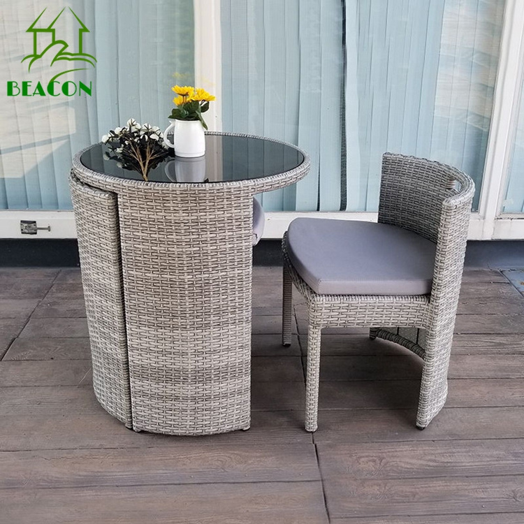 Unique outdoor garden furniture balcony rattan mirror compact coffee table set for coffee shopping