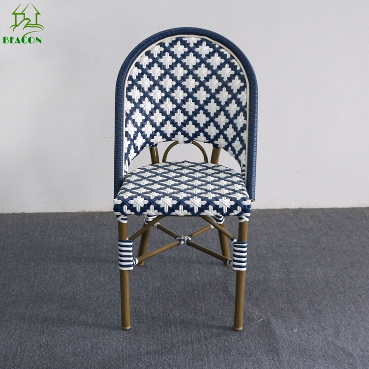 Woven flower rattan chair french out door colourful fastfood restaurant chairs