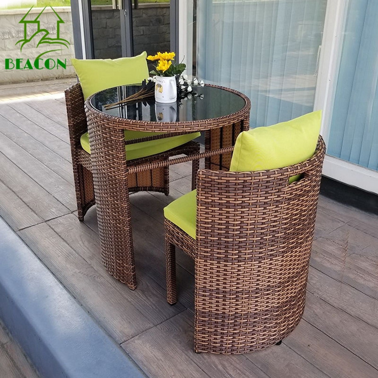 Unique outdoor garden furniture balcony rattan mirror compact coffee table set for coffee shopping