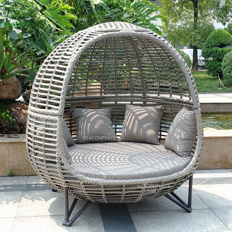 Rattan outdoor furniture sun lounge bed woven patio seating furniture set sectional outdoor