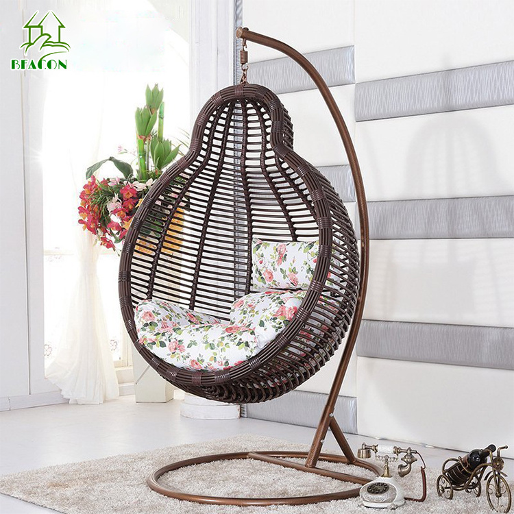 Garden suspended chair pear shape outdoor rattan swing chair with foot rest