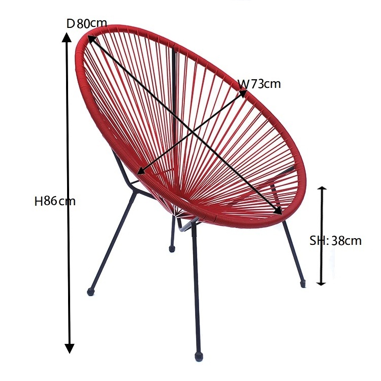 Outdoor pvc cord patio rattan furniture mesh outdoor bowl recline chair with metal leg