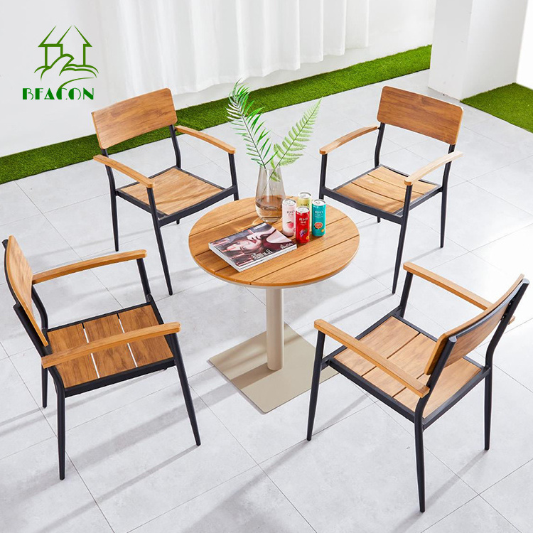 fast food restaurant outdoor funiture modern wooden small table and chair set for outdoor