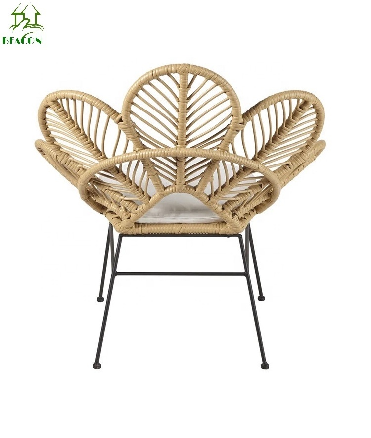 High quality boho chair modern pe ratan outdoor metal stack dining chair garden peacock rattan chair supplier