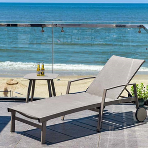 Outdoor pool beach hotel garden durable leisure deck chairs with wheel aluminum frame sling cloth outdoor sun loungers