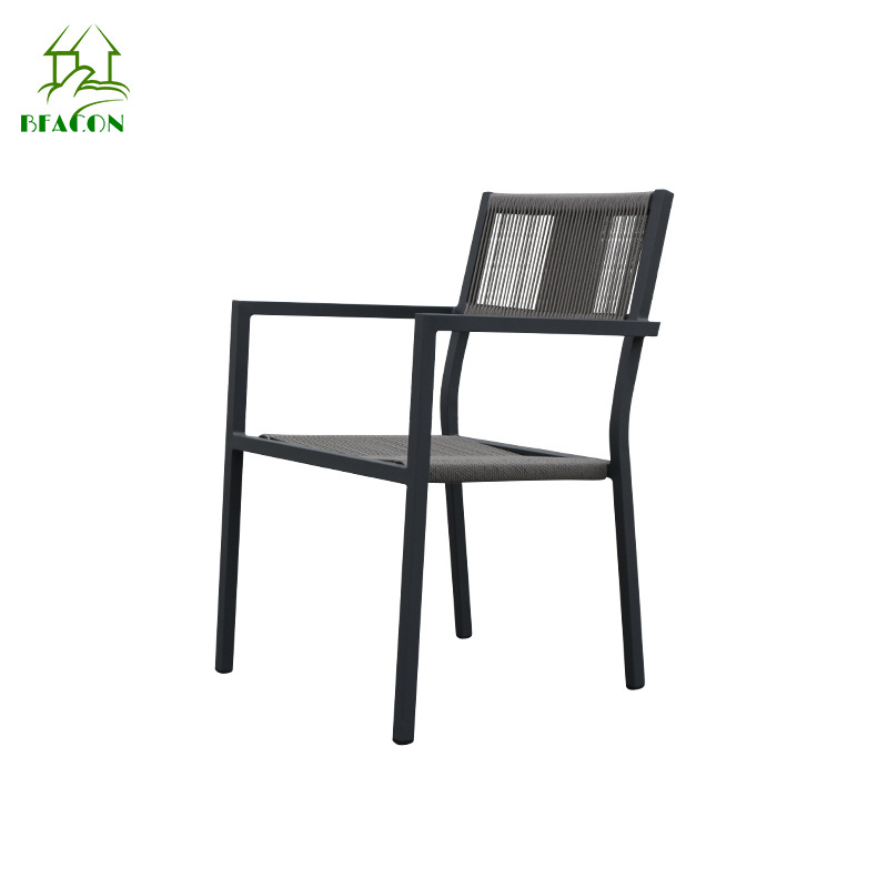 High quality aluminium metal frame high back stacking chair wicker rattan netted patio contract chairs