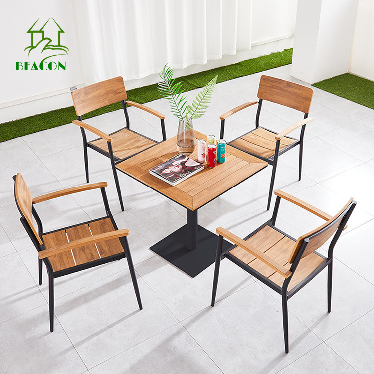 fast food restaurant outdoor funiture modern wooden small table and chair set for outdoor