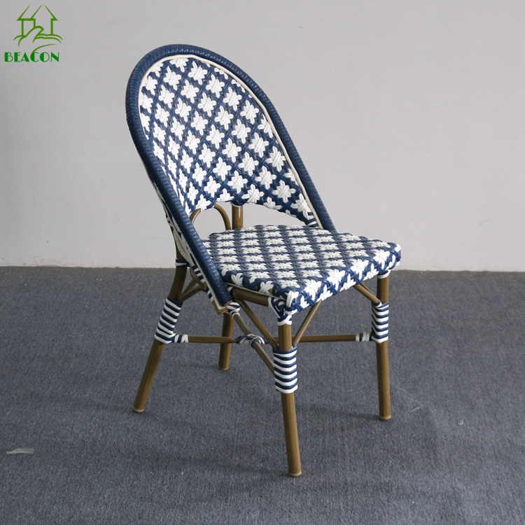 Woven flower rattan chair french out door colourful fastfood restaurant chairs