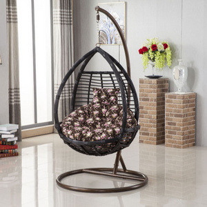 Black egg chair swing with stand, outdoor wicker teardrop single seat swing chair for kids