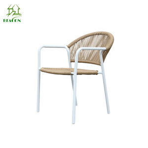 Luxury beach restaurant metal terrace wicker chair modern simple coffee shop metal frame arm chair