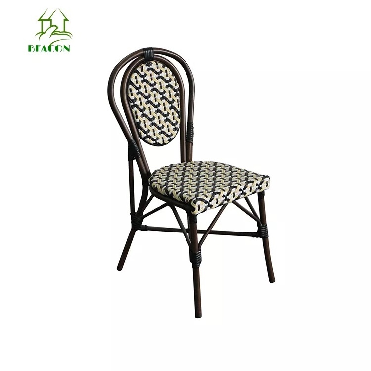 Outside french rattan bistro chair outdoor dining furniture custom bistro pe rattan textile garden cafe chair on promo