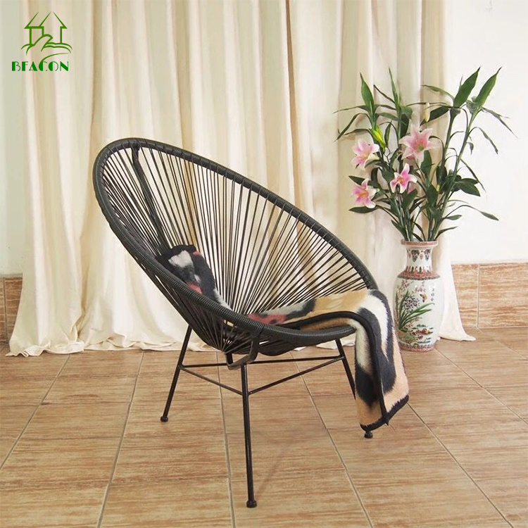 Outdoor pvc cord patio rattan furniture mesh outdoor bowl recline chair with metal leg