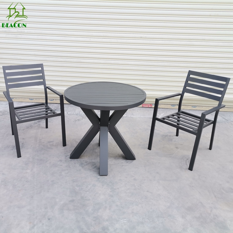 Minimalist Aluminum Modern Furniture Outdoor Patio Dining Set Metal Stackable Chair with Round Table for Garden 8 Person