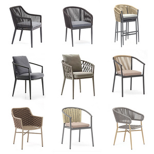 Garden furniture dining chair outdoor metal chair outside rope weave restaurant commercial patio laydown chair