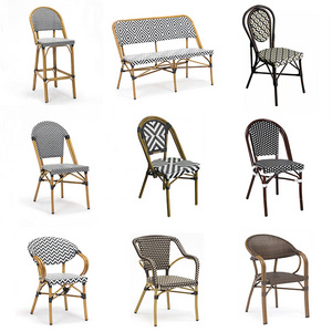 Outside french rattan bistro chair outdoor dining furniture custom bistro pe rattan textile garden cafe chair on promo