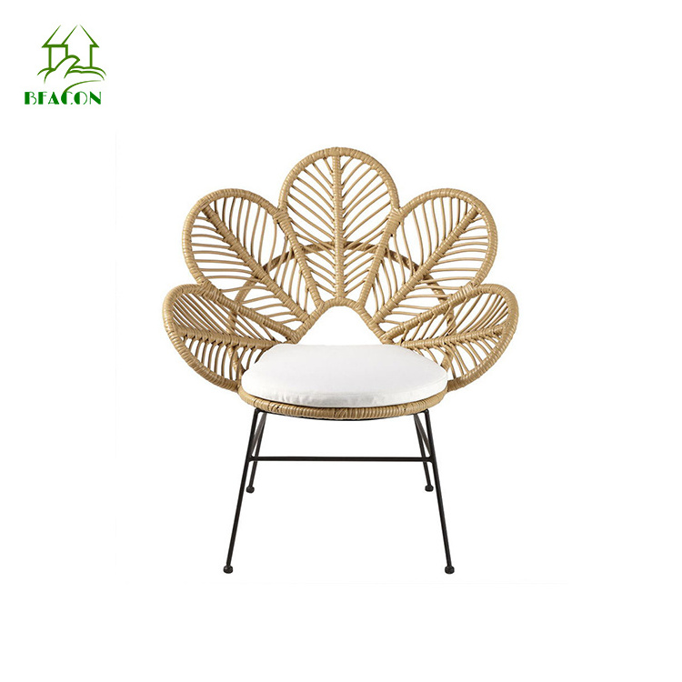 High quality boho chair modern pe ratan outdoor metal stack dining chair garden peacock rattan chair supplier