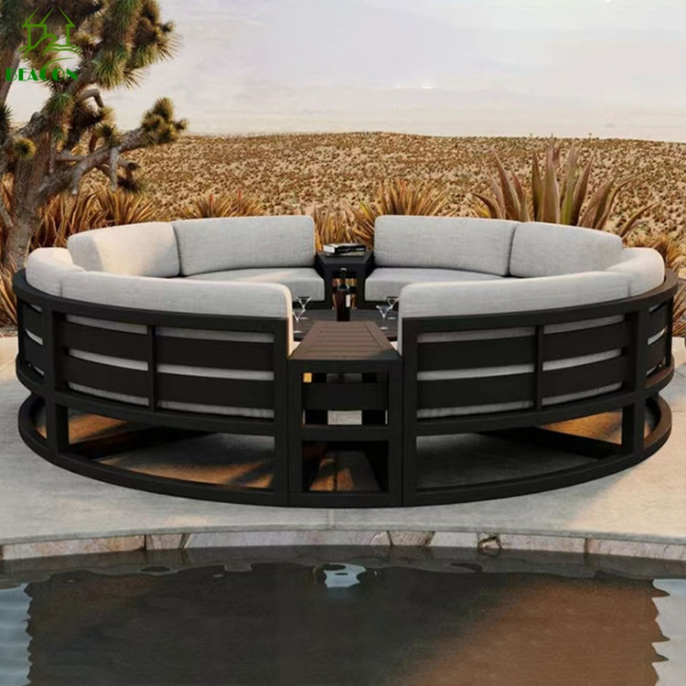 Aluminum half round shape garden sofas modern Patio sofas metal outdoor furniture conversation sets