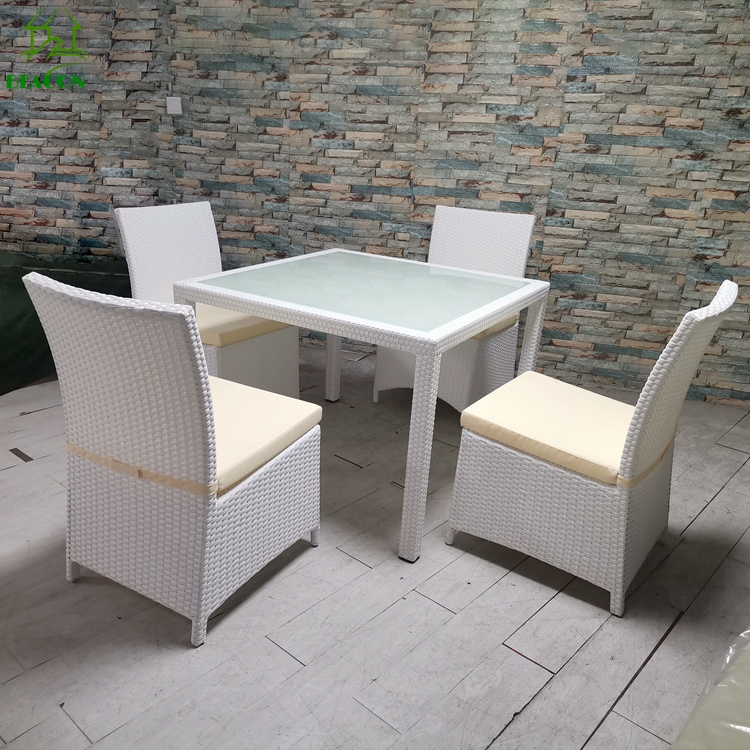 Patio set outdoor furniture park rattan outdoor dining room sets 4 chairs white plastic rattan dining set for event