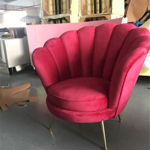 living room leisure Red velvet fabric flower shape lounge chair