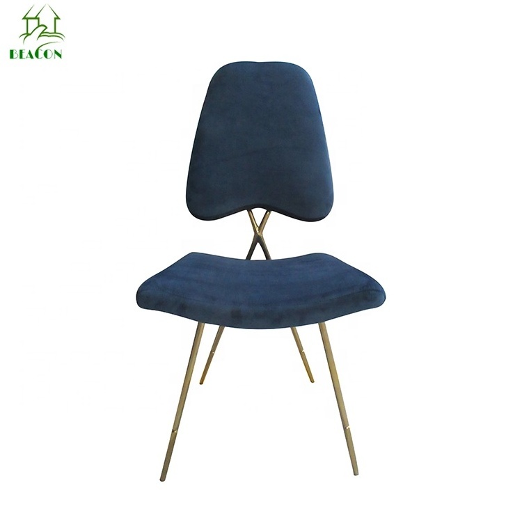 Jonathan adler design Modern Luxury Cross back Maxime brass stainless steel blue velvet dining Chair