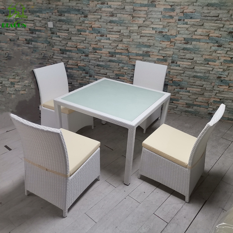 Patio set outdoor furniture park rattan outdoor dining room sets 4 chairs white plastic rattan dining set for event